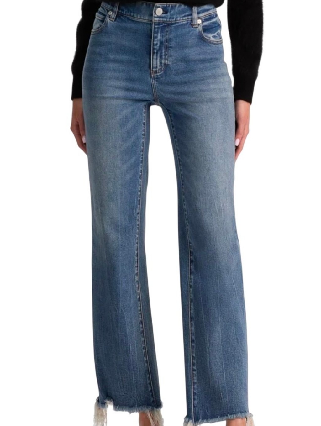 Alice+Olivia Youlookfierce Jeans Light-To-Medium Wash Distressed Raw Hem Sz 27